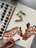 Aquarelle originale maman et bébé girafe - Susanna Gallery