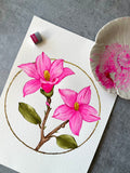 Aquarelle originale fleurs roses - Susanna Gallery