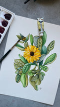 Aquarelle originale soucis orange et jaune - Susanna Gallery