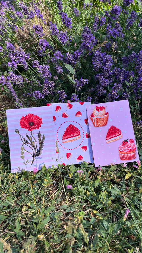 Carte imprimée 3 gâteaux gourmands aquarelle - Susanna Gallery