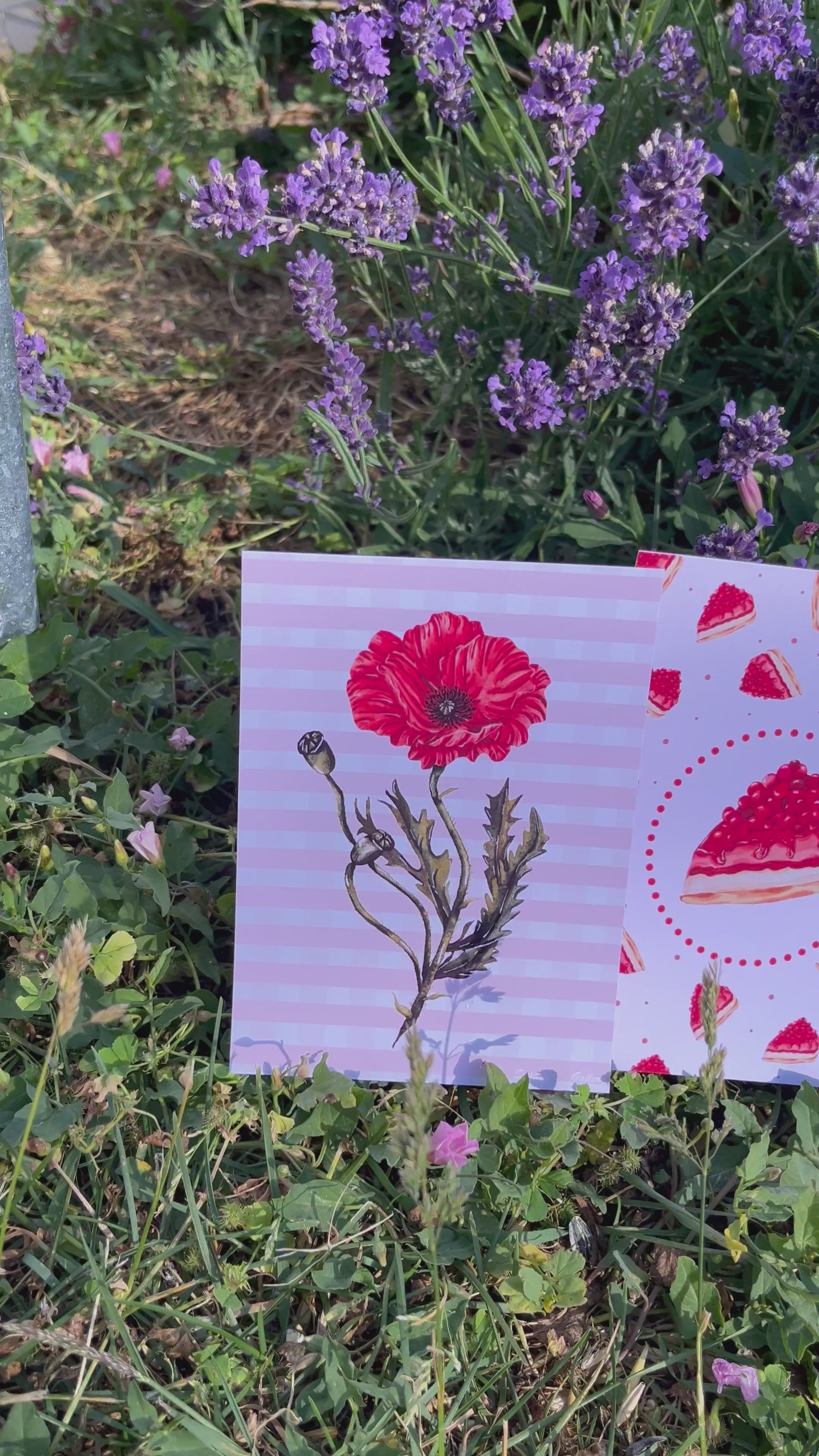 Carte imprimée coquelicot fond vichy aquarelle - Susanna Gallery